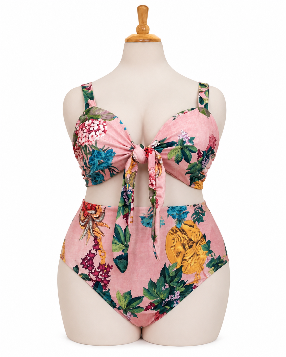 costume curvy due pezzi con fantasia floreale vita alta