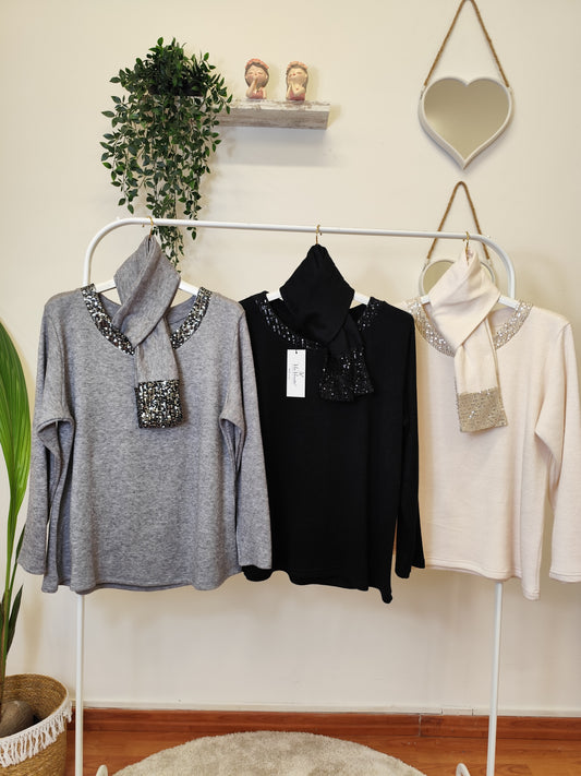 Cord set Maglia e sciarpa con profilo pajetttes