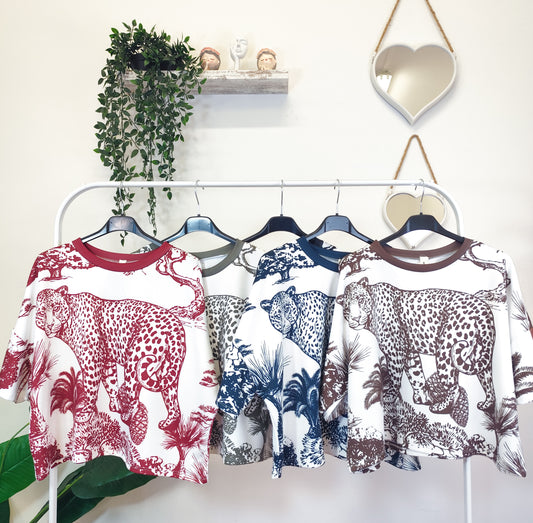 T-shirt crop stampa animalier jungle