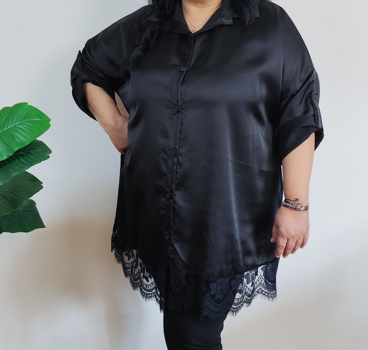 Camicione curvy raso e pizzo