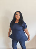 Maglia curvy morbida con manica voilant