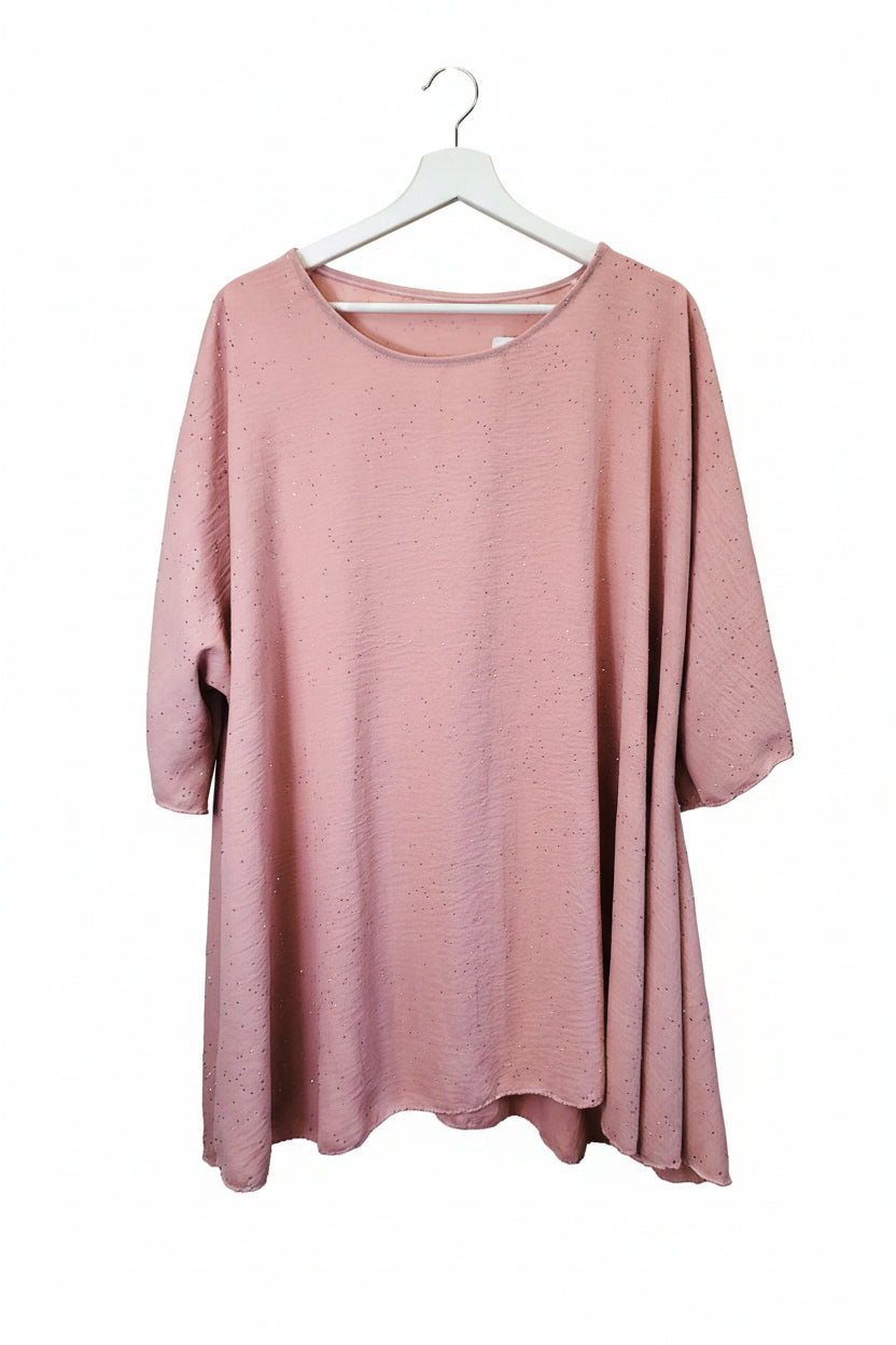 blusa curvy rosa cipria con brillantini
