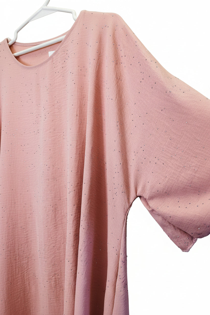 blusa curvy rosa cipria con brillantini
