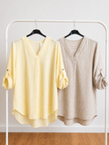 blusa curvy comoda a righe gialla e beige vestibilità morbida