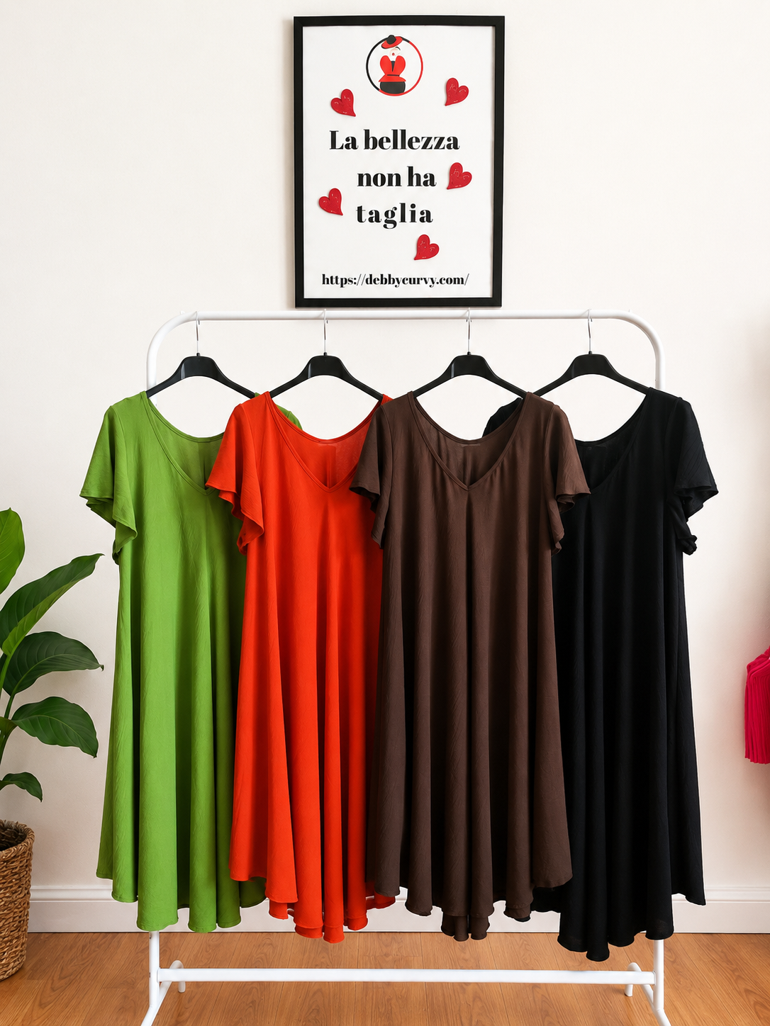 Vestito Curvy Donna Svasato con Maniche Volant