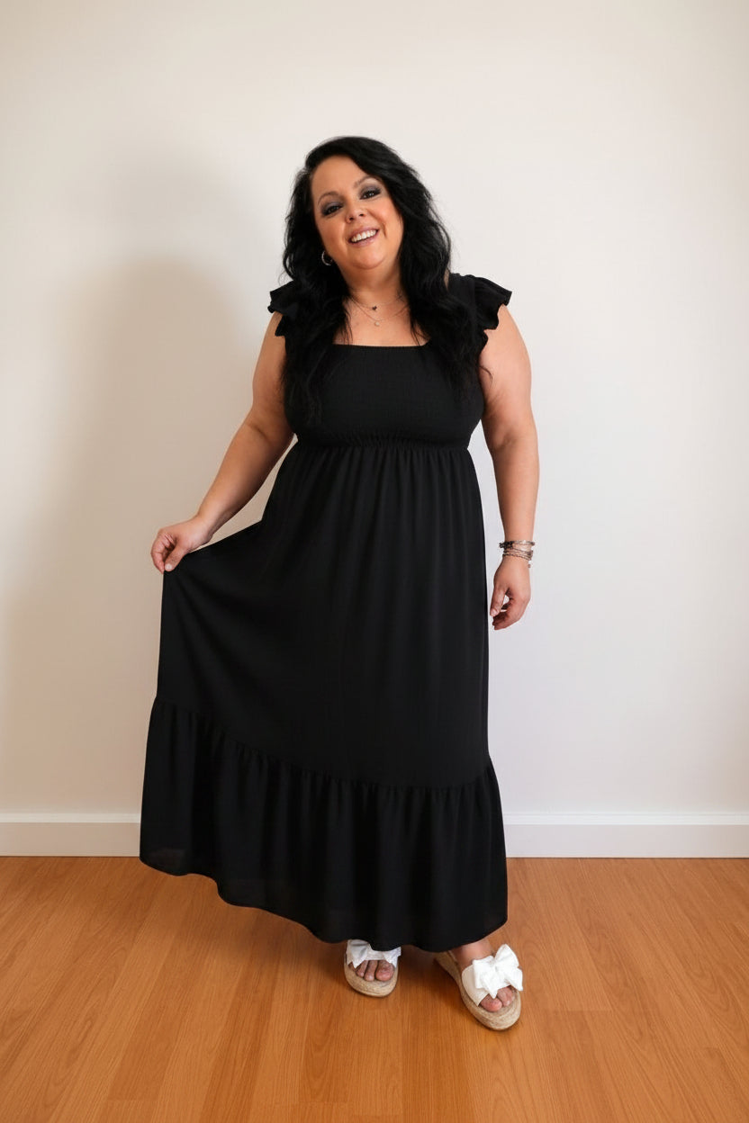 Vestito maxi fucsia donna curvy con spalline volant