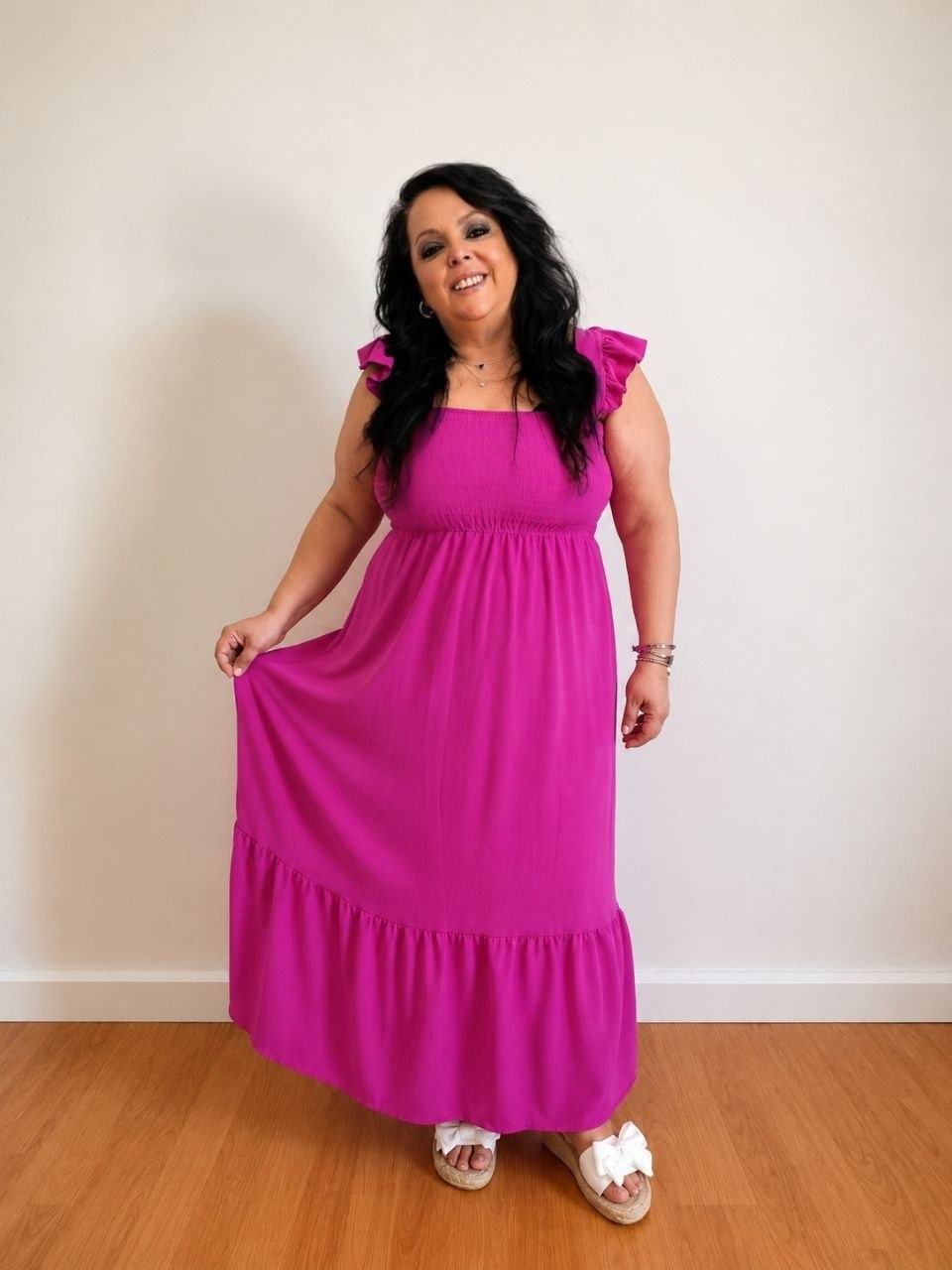 Vestito maxi donna curvy con spalline volant
