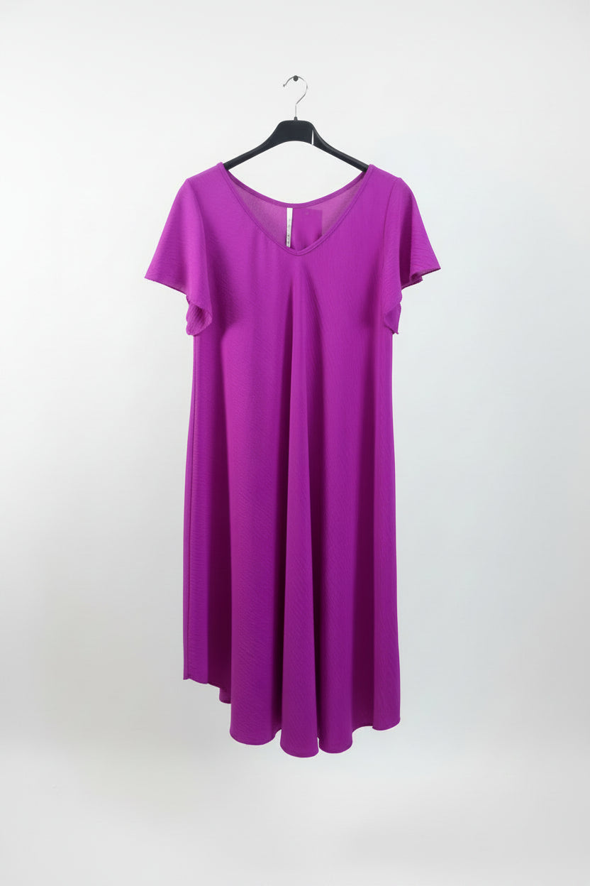 Vestito Curvy Donna Svasato con Maniche Volant